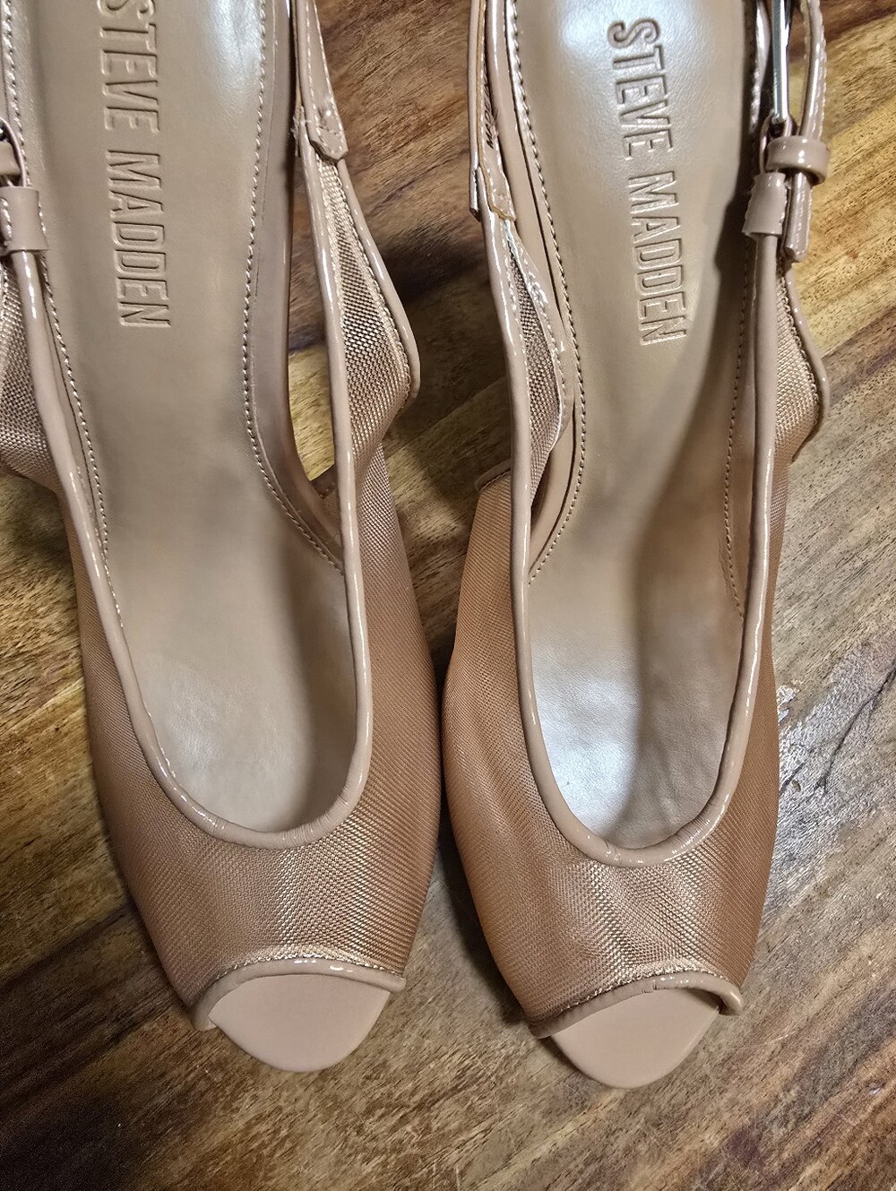 Steve Madden Nude/Tan Peep-Toe Slingback Heels